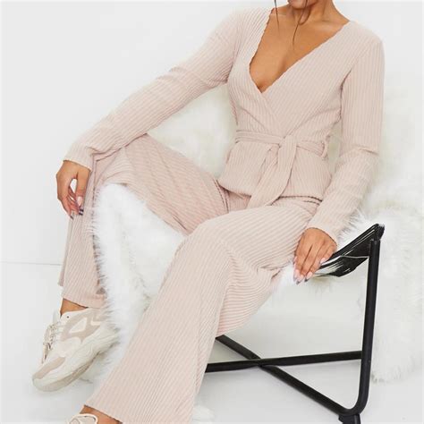 Plt Nude Ribbed Jumpsuit So Comfy Worn Once Depop