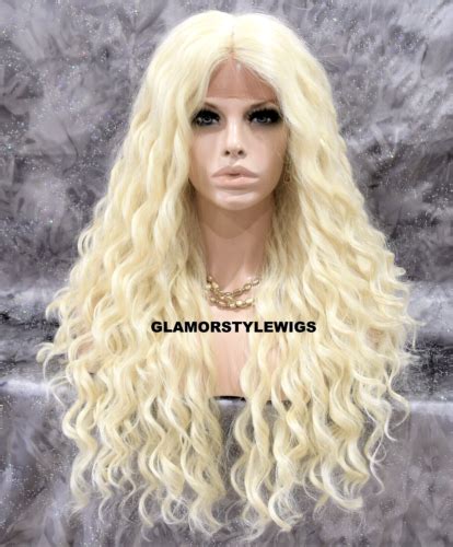 LACE FRONT FULL WIG LONG SPIRAL CURL LAYERED MIDDLE PART BLEACH BLONDE