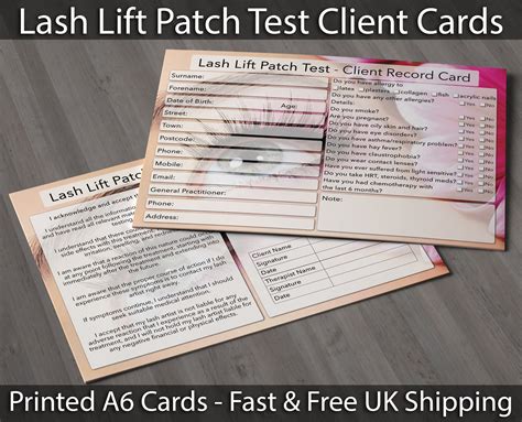 Lash Lift Patch Test Client Card Client Record Card Etsy