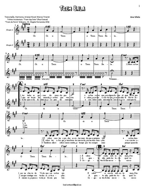 Partitura musical "Trem Bala | PDF