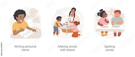 Preschool language lesson isolated cartoon vector illustration set ...