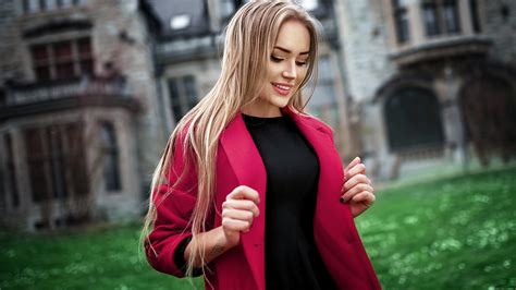 Wallpaper Face Women Outdoors Model Blonde Long Hair Red Dress