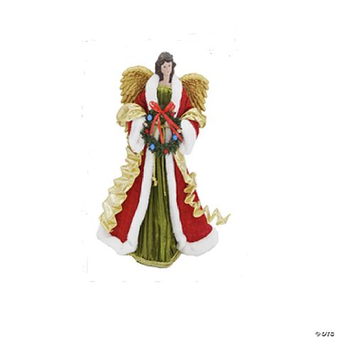 18 Red And Green Angel With Wreath Christmas Tree Topper Unlit