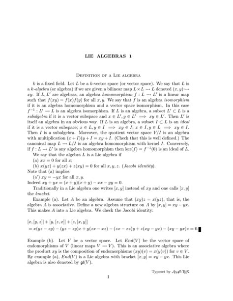 LIE ALGEBRAS 1 Definition of a Lie algebra