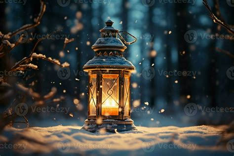 AI generated Burning Glowing lantern in winter snow Beautiful winter ...