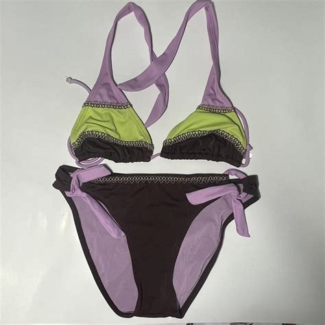 Brown Green And Purple Bikini Set Both Size Depop