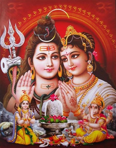 Hindu Cosmos - Lord Shiva with Parvati, Ganesha and Kartikeya...