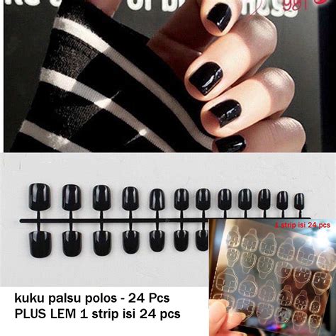 Jual 24 Pcs Kuku Palsu Hitam Polos Free Lem Kuku Nail Art Wedding