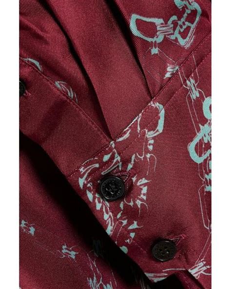 Victoria Beckham Pussy Bow Printed Silk Twill Blouse In Red Lyst