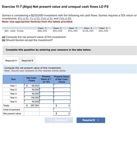 Solved Exercise 11 7 Algo Net Present Value And Unequal Chegg