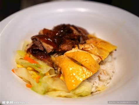 白切鸡拼烧鸭饭摄影图传统美食餐饮美食摄影图库昵图网