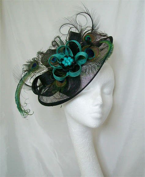 Black And Jade Green Peacock Feather Bespoke Saucer Fascinator Hat Order Now From