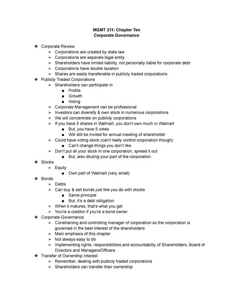 Mgmt Chapter Ten Mgmt Chapter Ten Corporate Governance