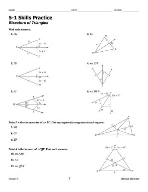 5 1 Skills Practice Bisectors Of Triangles Answer Key