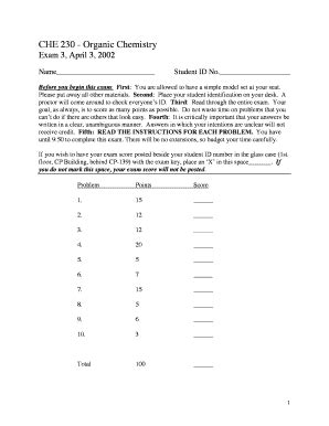 Fillable Online CHE 230 Organic Chemistry Fax Email Print PdfFiller