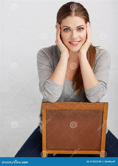 Woman Sitting On Chair Beautiful Model Chair Back Stock Photo