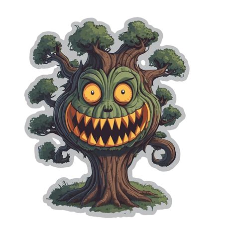 Premium Vector A Drawing Of A Scary Tree In The Background