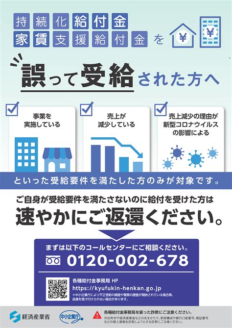 不正受給及び自主返還について（持続化給付金・家賃支援給付金・一時支援金・月次支援金・事業復活支援金） （meti経済産業省）