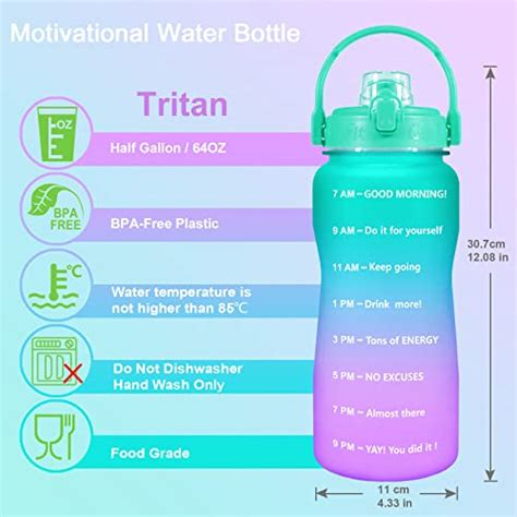 BuildLife Half Gallon Water Bottle With Straw 64 OZ BPA Free