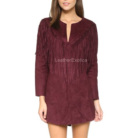 Suede Leather Fringe Mini Shift Dress