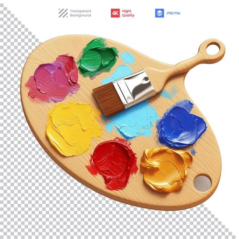 Premium PSD Wooden Palette With Paint And Brush