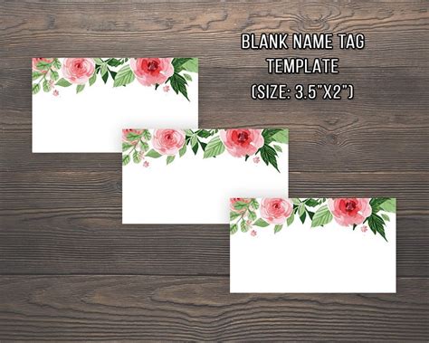 Blank Name Tag Template, Floral Name Tags, Floral Wedding, Printable Pdf, Instant Download ...