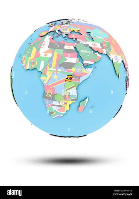 Uganda On Political Globe With National Flags Isolated On White