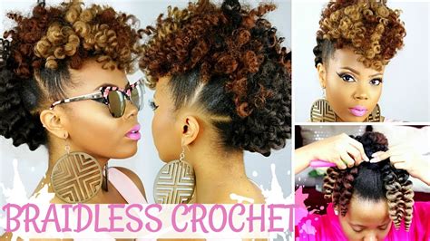 Braidless Crochet No Cornrows Curly Crochet Faux Hawk Tutorial