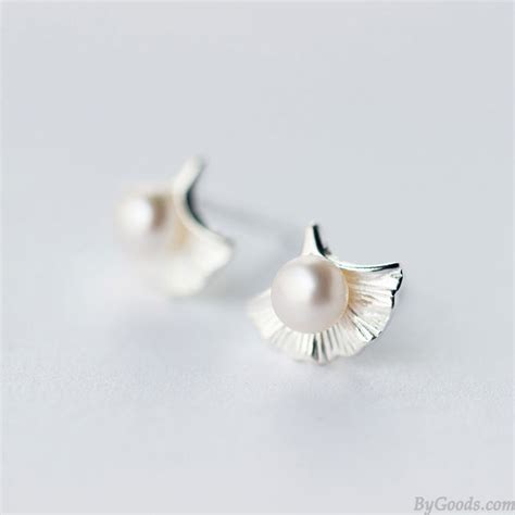 Douce Feuille De Ginkgo Perle Argent Sterling Feuille De Lotus Boucles