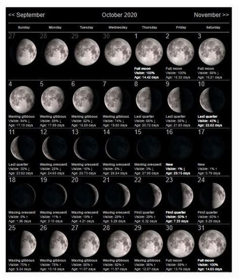 October 2020 Moon Calendar | Moon phase calendar, Moon calendar, Lunar calendar