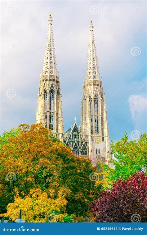 Votive Church Votivkirche And Autumn Trees In Vienna Stock Photo