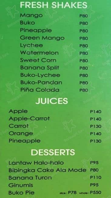 Menu At Lantaw Busay Restaurant Cebu City