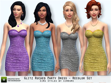 The Sims Resource Glitz Ruched Party Dress Set By Simromi • Sims 4 Downloads