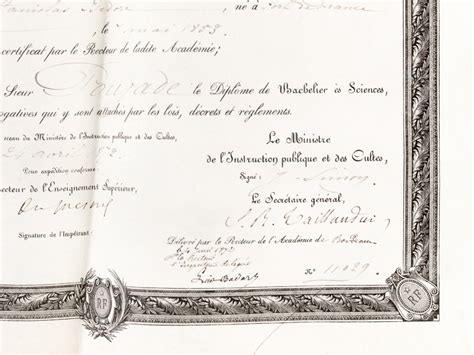 Diplôme de Bachelier ès Sciences Accordé le 24 avril 1872 par les