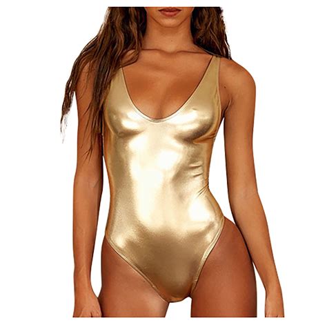 Women S Liquid Metallic Sexy Bikini Set Sexy High Cut Swimsuits Shiny