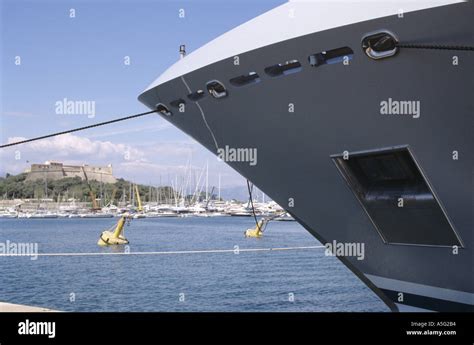 Superyacht Bow And Fort Carre Port Vauban Antibes France Stock Photo