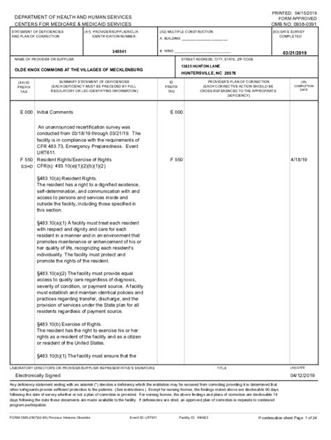 Fillable Online PDF NC DHSTR NHLCS Statement Of Deficiency And Plan Of