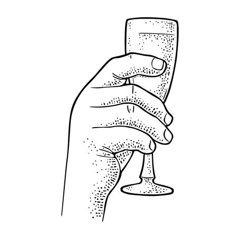 Premium Vector Male Hand Holding And Clinking Glass Champagne Vintage Engraving