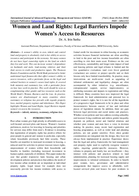 Pdf Women And Land Rights Legal Barriers Impede Women S Access To Resources