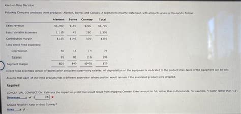 Solved Keep Or Drop Decision Petoskey Company Produces Three Chegg