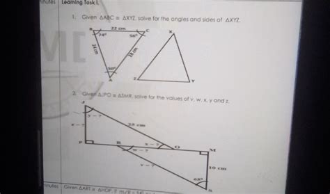 Solved Hinutes Leaming Task I Given Delta Abc Delta Xyz Solve