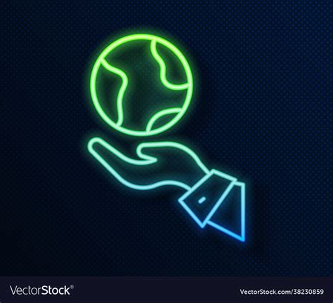 Glowing Neon Line Human Hands Holding Earth Globe Vector Image