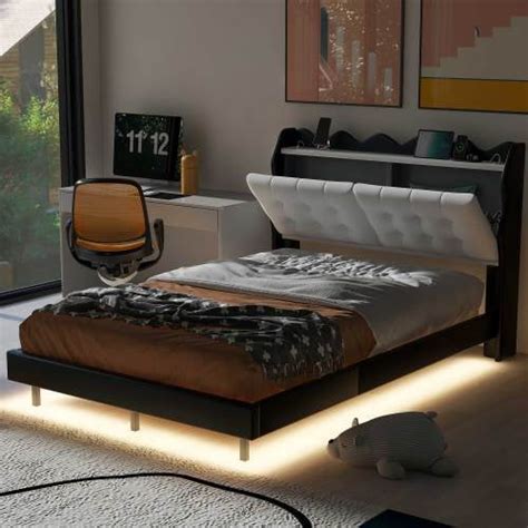 ZJbiubiuHome Full Size Upholstery Platform Bed Frame With LED Light