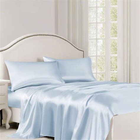 Luxury Pure Silk Flat Sheets Light Blue