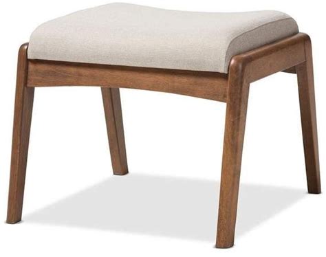 Roxy Walnut Wood Finish Fabric Upholstered Ottoman Midcentury