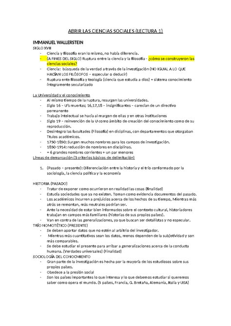 Abrir Las Ciencias Sociales Resumen Abrir Las Ciencias Sociales