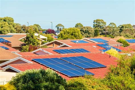 Adelaide Suburb With House Roofs Covered By Solar Panels Stock Photo