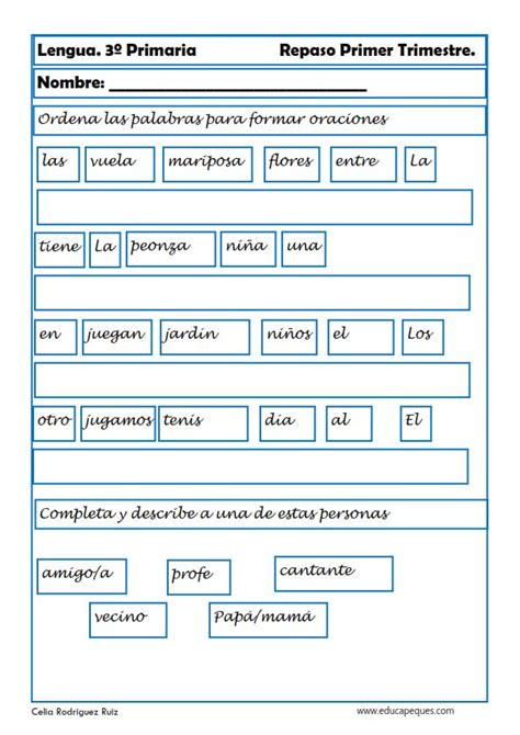 Tareas Ejercicios Y Actividades De Lengua Para Ni Os De Tercer Grado