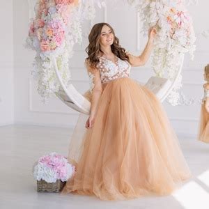 Nude Baby Shower Dress Beige Maternity Dress For Photo Shoot Tulle Maternity Wedding Dress
