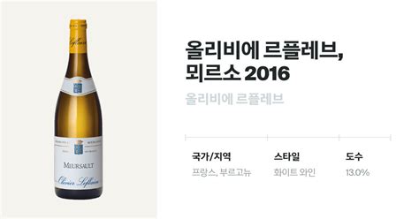 올리비에 르플레브 뫼르소 2016 유리병 750mL Olivier Leflaive Meursault 2016 벨루가